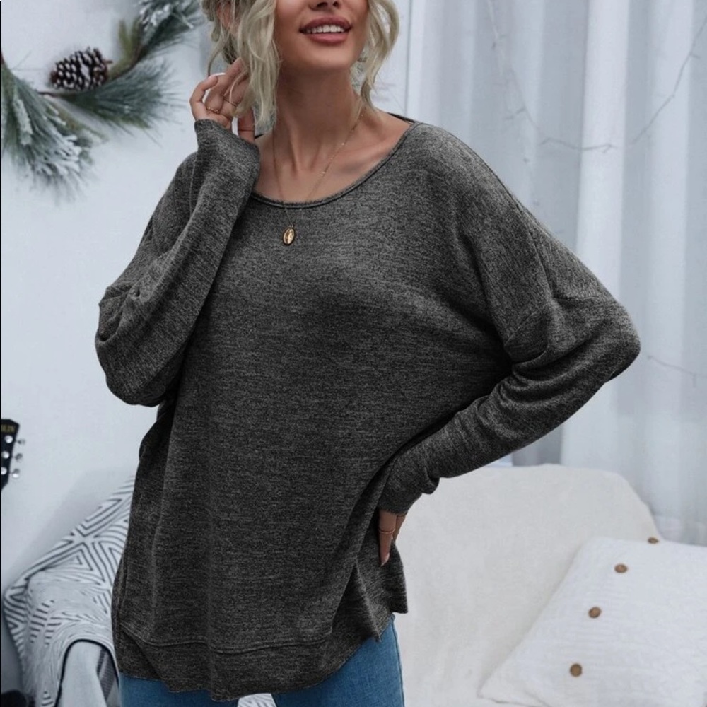 Twist back drop shoulder top- H.GRAY - Picture 6 of 16